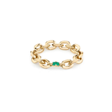 Lizzie Mandler Emerald  XS Knife Edge Oval Link Chain Ring with Baguette Center 0.06ct 18k
