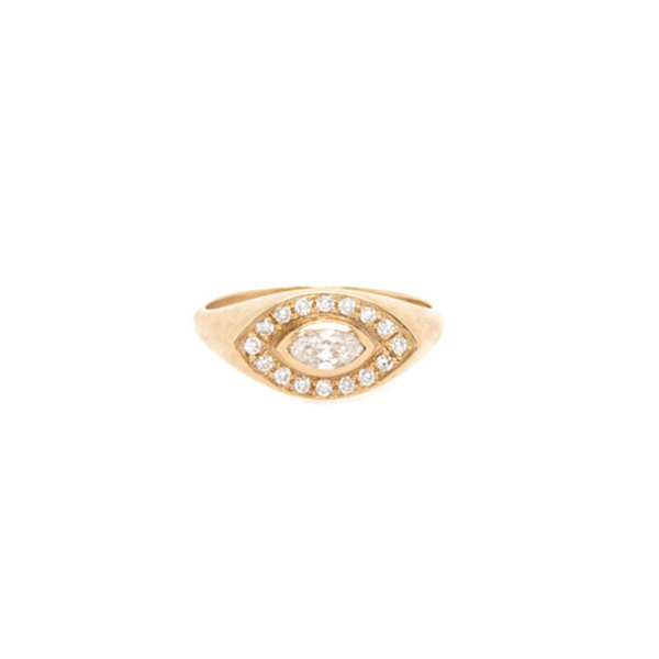 Zoe Chicco YG Marquise and Pave Diamond Signet Ring 0.28cts (Demi-Fine 14k)