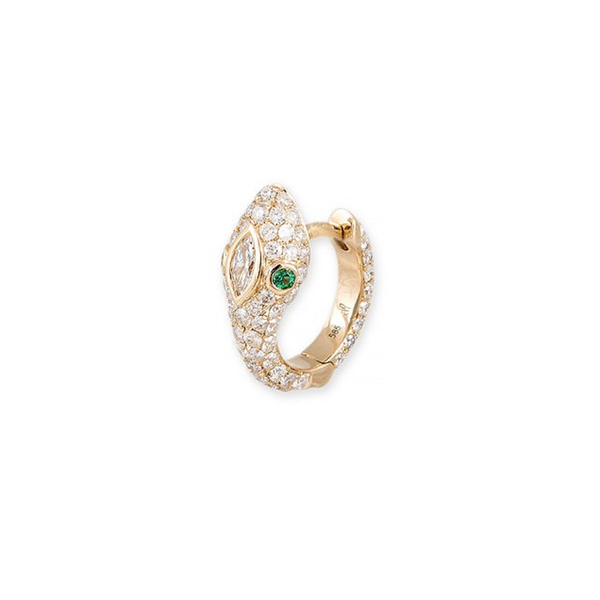 Jacquie Aiche YG Emerald Eyes Full Pave Diamond Head Snake Mini Hoop (Demi-fine 14k)