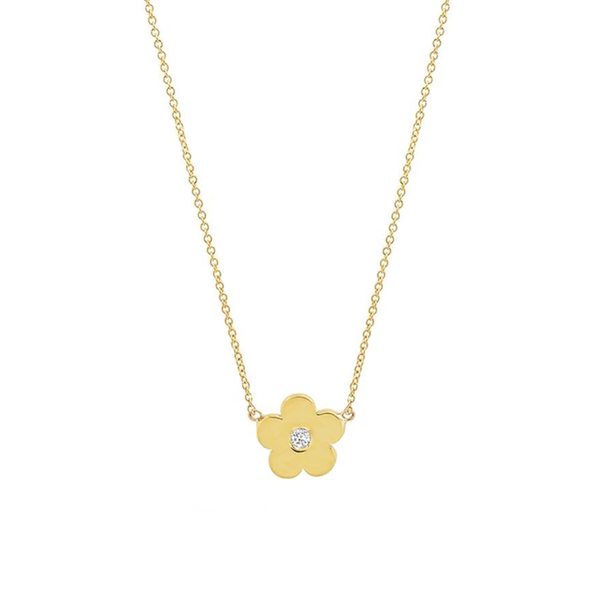 Jennifer Meyer YG Mini Daisy with Diamond Center Necklace 0.01ct 18k