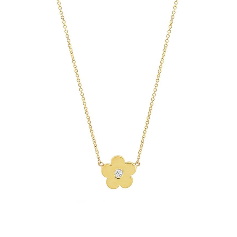 Jennifer Meyer YG Mini Daisy with Diamond Center Necklace 0.01ct 18k