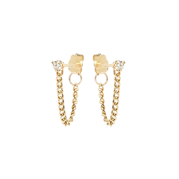 Zoe Chicco YG Diamond XS Curb Chain Loop Stud 0.05ct SINGLE (Demi-fine 14k)