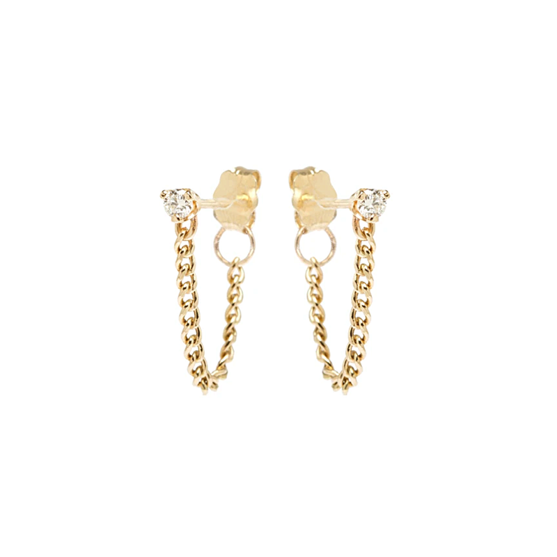Zoe Chicco YG Diamond XS Curb Chain Loop Stud 0.05ct SINGLE (Demi-fine 14k)