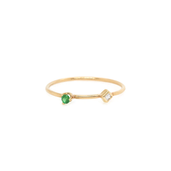 Zoe Chicco YG Princess Diamond & Round Emerald Ring 0.02ct (Demi-fine 14k)