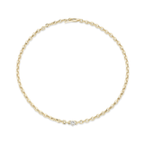 Lizzie Mandler YG XS Knife Edge Oval Link Necklace with Round Diamond Solitaire Center 0.5ct 18k