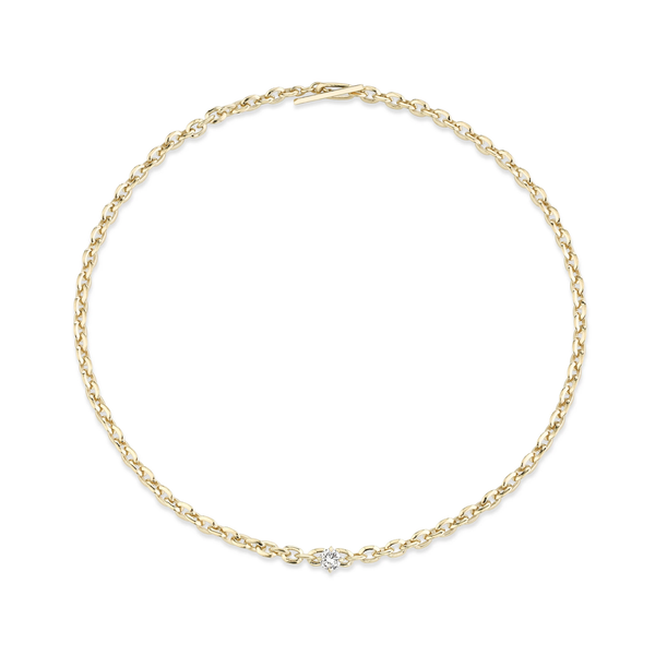 Lizzie Mandler YG XS Knife Edge Oval Link Necklace with Round Diamond Solitaire Center 0.5ct 18k