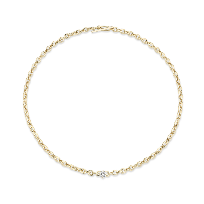Lizzie Mandler YG XS Knife Edge Oval Link Necklace with Round Diamond Solitaire Center 0.5ct 18k