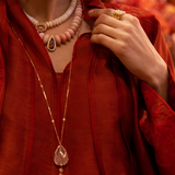 Jacquie Aiche YG Pink Tourmaline Teardrop Pave Center on Smooth Pink Opal Beaded Necklace (Demi-Fine 14k)