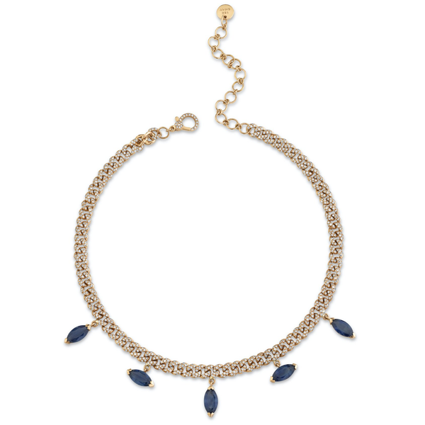 Shay Blue Sapphire Marquise Drop Mini Pave Link Necklace