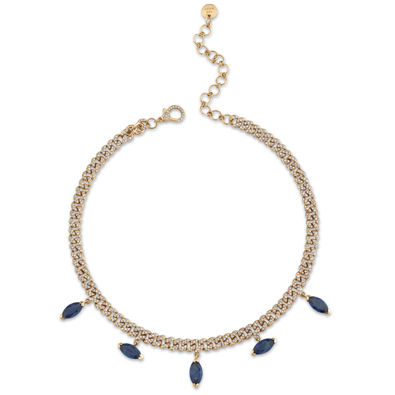 Shay Blue Sapphire Marquise Drop Mini Pave Link Necklace
