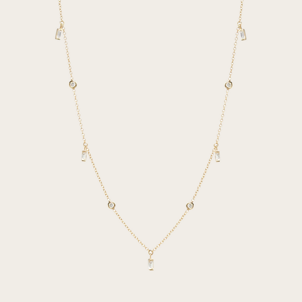 Zoe Chicco Dangling Baguette and Floating Round Diamond Necklace