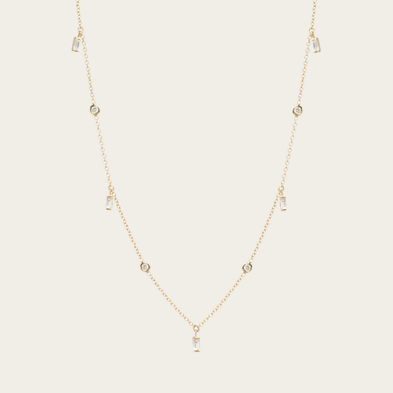 Zoe Chicco Dangling Baguette and Floating Round Diamond Necklace