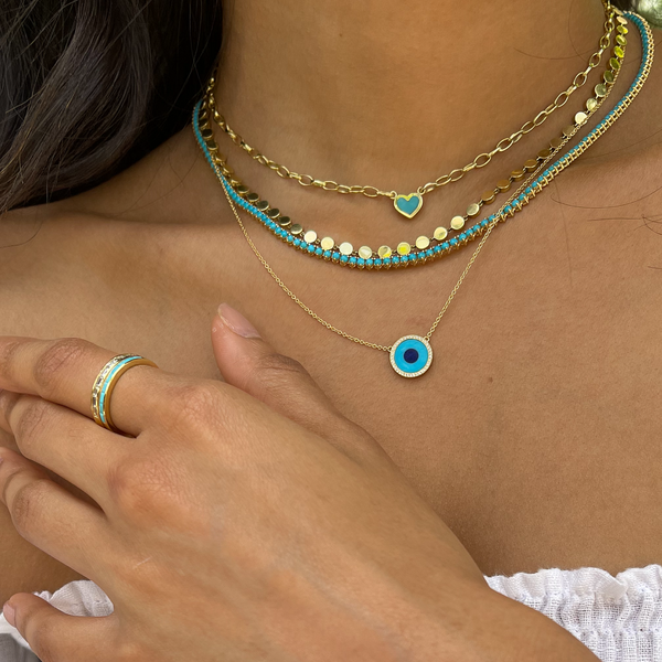 Jennifer Meyer Mini Turquoise & Lapis Center Diamond Surround Evil Eye Necklace