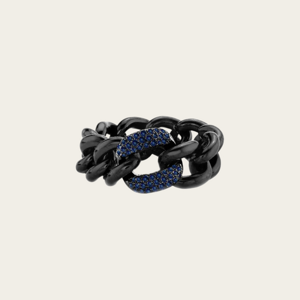 Shay Single Blue Sapphire and Black Ceramic Essential Link Ring