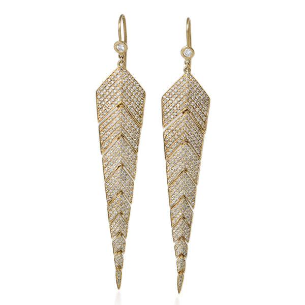 Jacquie Aiche YG Full Pave Diamond Medium Fishtail Earrings (Demi-fine 14k)