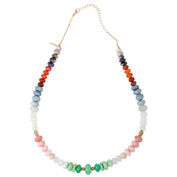 Jacquie Aiche Short Graduated Multi Color Opal Necklace with Diamond Beads