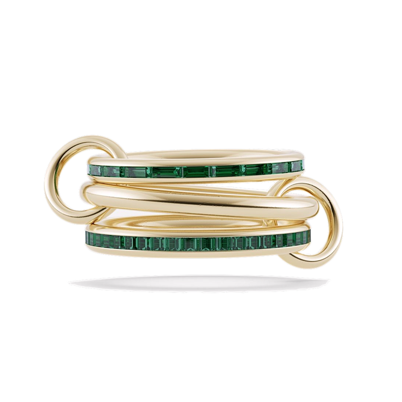 Spinelli Kilcollin YG MOZI EMERALD 3 linked rings / baguette and carré emeralds 2.2cts 18k