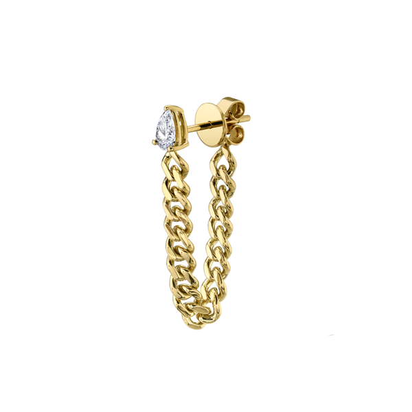 Anita Ko YG Cuban Link Loop Earring with Pear Diamond 0.2ct 18k