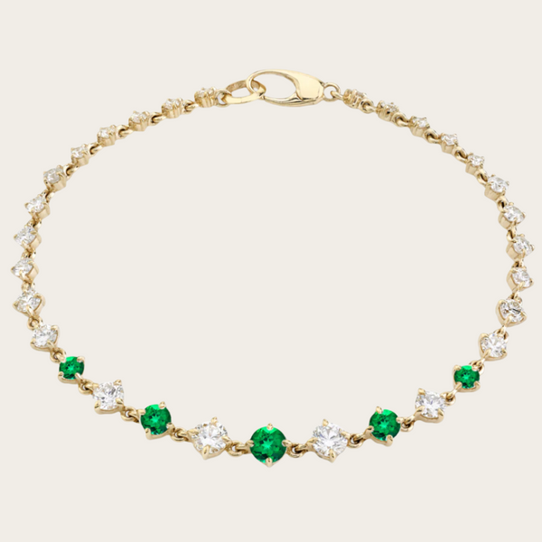 Lizzie Mandler Eclat Graduated Diamond and Emerald Tennis Link Bracelet