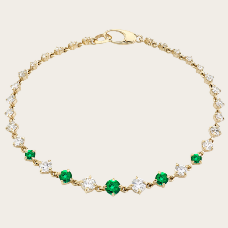 Lizzie Mandler Eclat Graduated Diamond and Emerald Tennis Link Bracelet