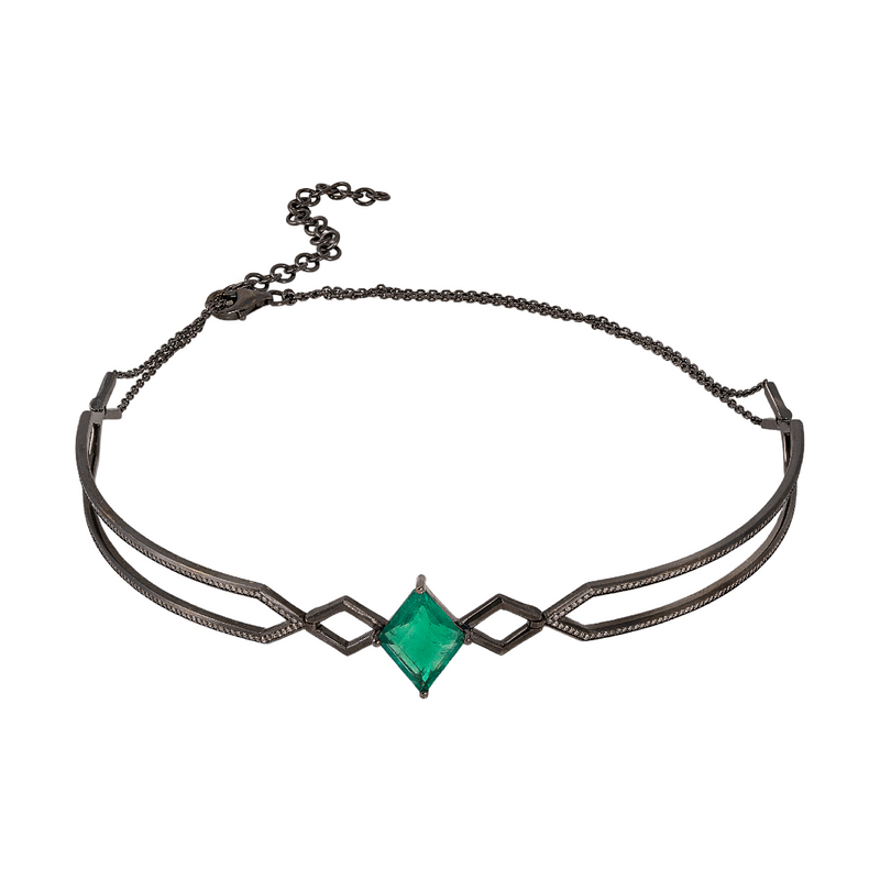 Ascher BLK WG Diamond Pave Abysm Choker with Lozenge Cut Emerald 3.84cts / White Diamonds 0.92cts 18k