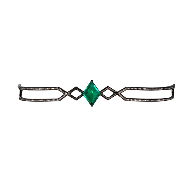Ascher BLK WG Diamond Pave Abysm Choker with Lozenge Cut Emerald 3.84cts / White Diamonds 0.92cts 18k
