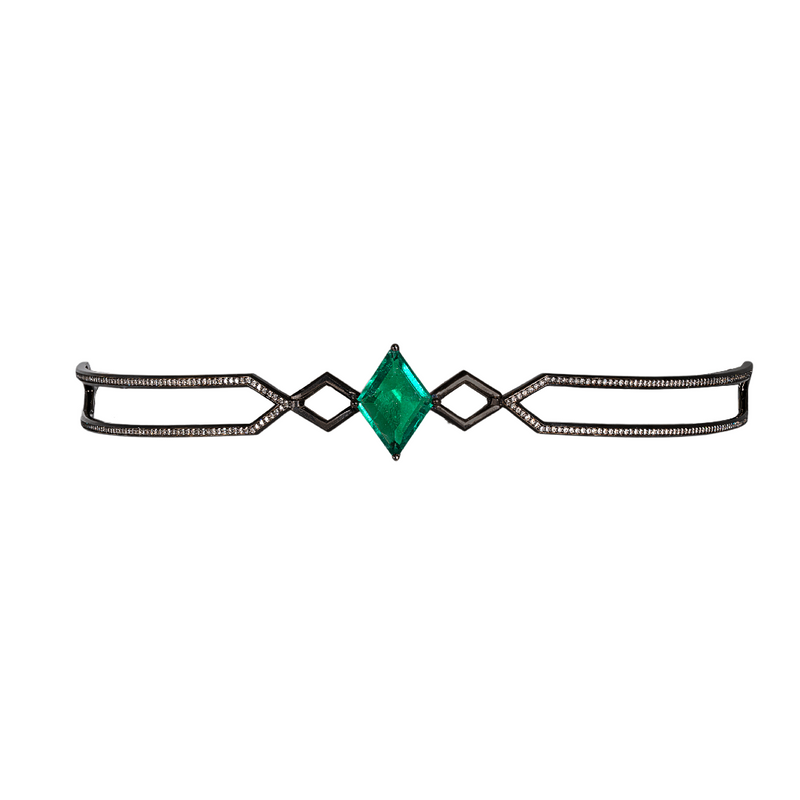 Ascher BLK WG Diamond Pave Abysm Choker with Lozenge Cut Emerald 3.84cts / White Diamonds 0.92cts 18k