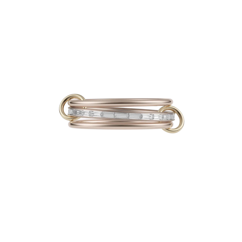 Spinelli Kilcollin RG+YG RHEA GOLD 3 linked rings / baguette white diamonds 0.55cts 18k