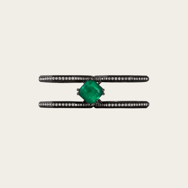Ascher Diamond  Supernova 6 Ring with Asscher Cut Emerald
