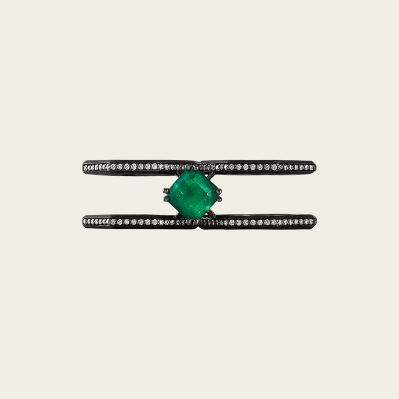 Ascher Diamond  Supernova 6 Ring with Asscher Cut Emerald