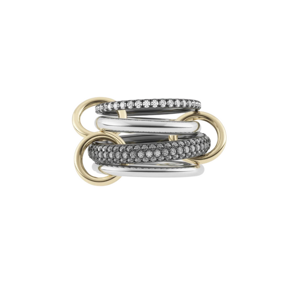 Spinelli Kilcollin SS+YG VEGA SG PETITE 4 linked rings / grey and white diamonds 1.8cts 18k