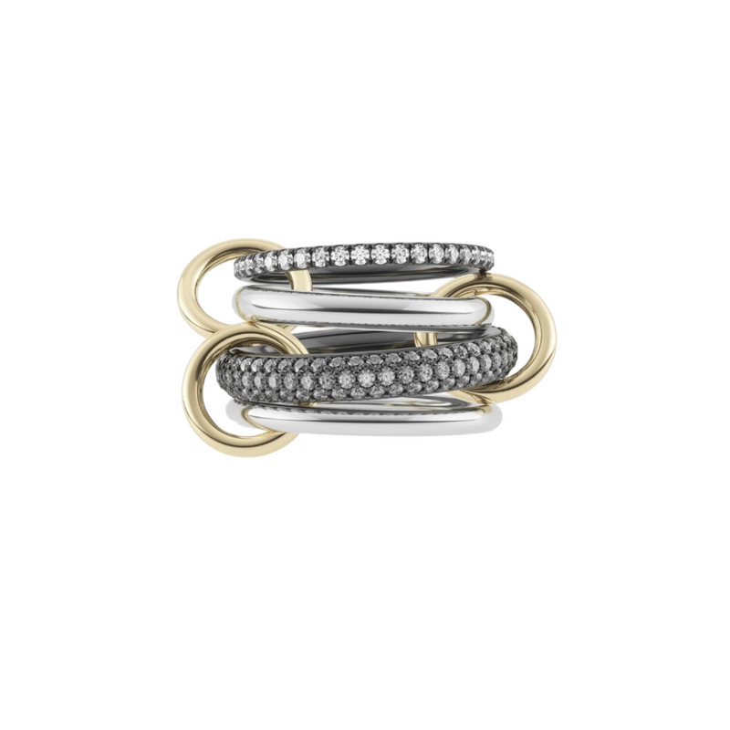 Spinelli Kilcollin SS+YG VEGA SG PETITE 4 linked rings / grey and white diamonds 1.8cts 18k